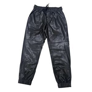 NWT David Lerner Soft Vegan Leather Relaxed Fit Black Blake Ankle Zip Joggers, S